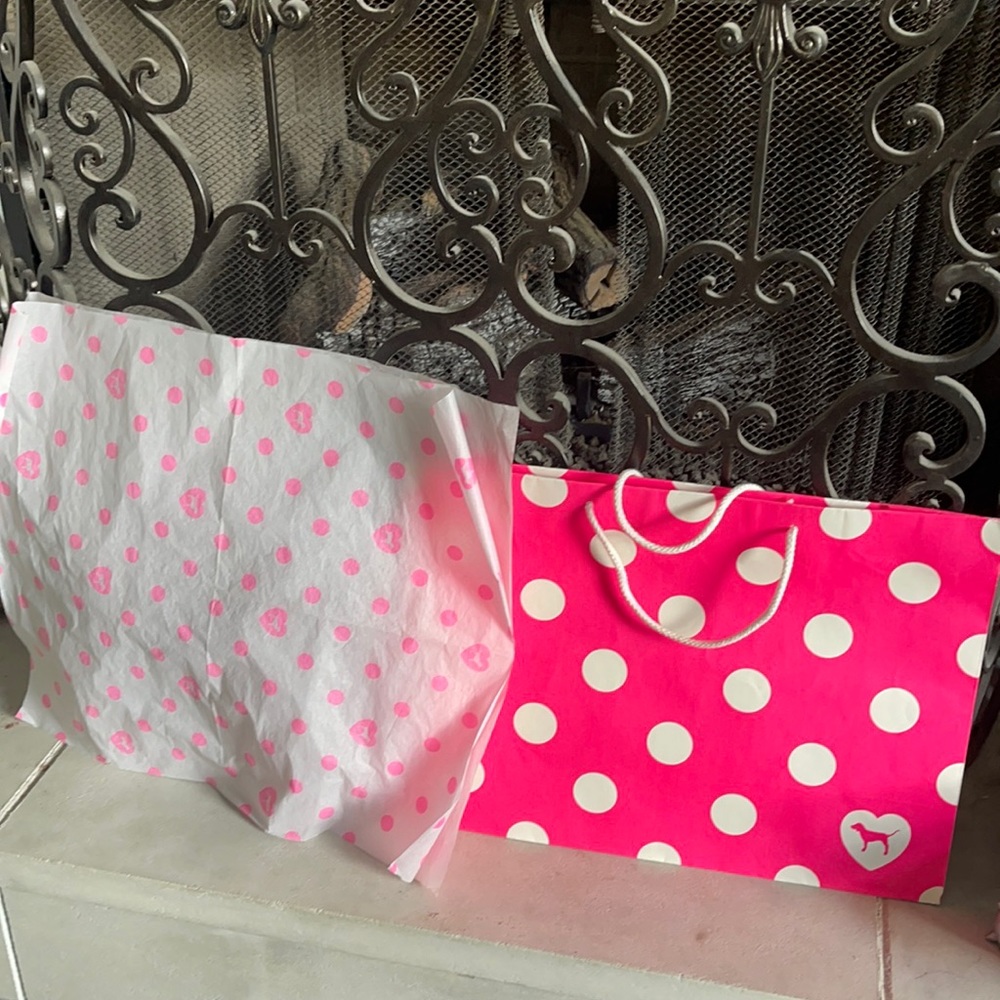 Victoria's Secret PINK Dog Polka Dot Large Gift Bag + Tissue